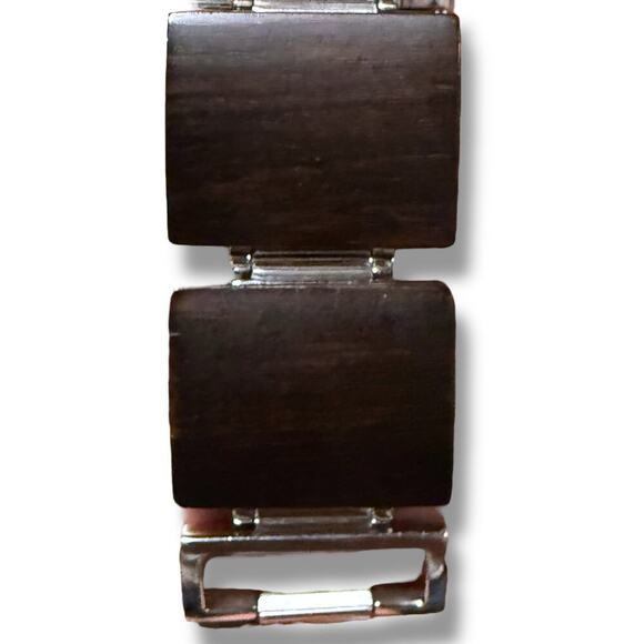 Fossil F2 Watch Womens Silver Tone Wood Grain Rectangle Bracelet Quartz WORKS - Picture 5 of 8